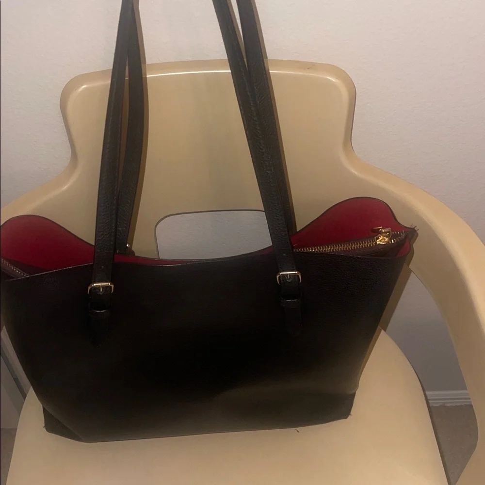 Coach Black Leather Tote Bag with Red Interior